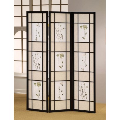 Botanical Black 3 Panel Shoji Screen