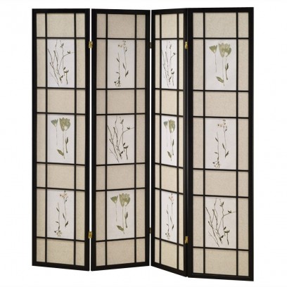 Botanical Black 4 Panel Shoji Screen