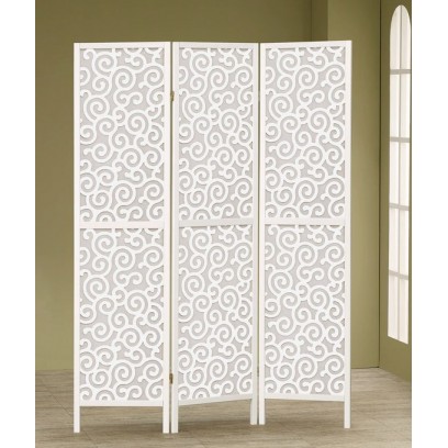 3 panel swirl cut-outs design white finish wood 