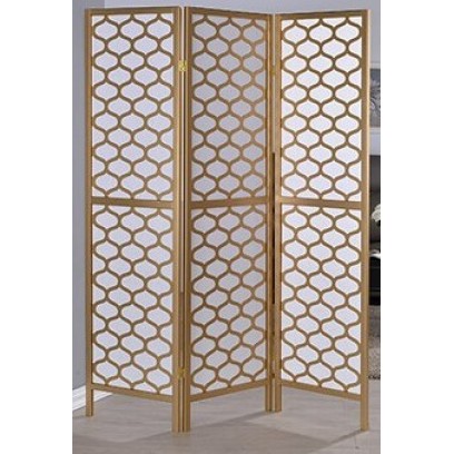 3 panel honeycomb design gold finish wood with faux rice paper inlay 