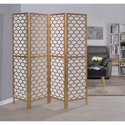 4 panel honeycomb design gold finish wood with faux rice paper inlay 