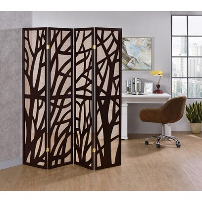 4 panel Tree design Espresso finish wood with Jute inlay 