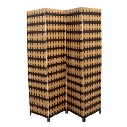 Brown / Natural Brown Straw Weave 4 Panel Screen, Handcrafted 